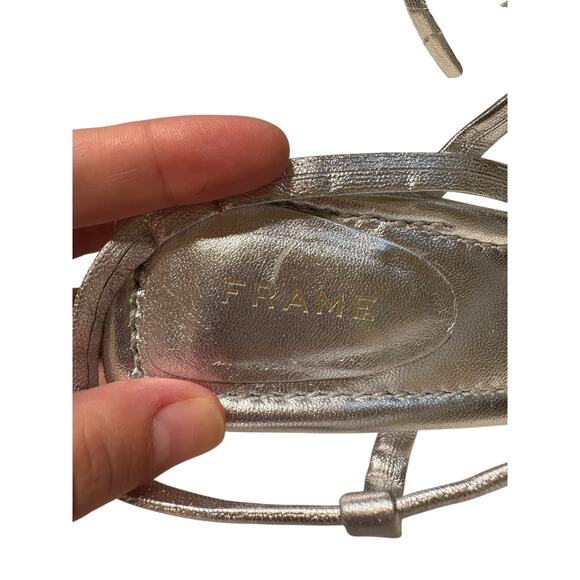 FRAME Metallic Silver Le Addison Strappy Square Toe Stiletto Sandal EU38 ~US7.5 - Picture 4 of 10
